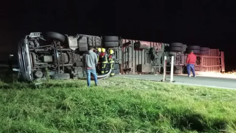Un camión que transportaba golosinas volcó en la autopista Córdoba-Rosario