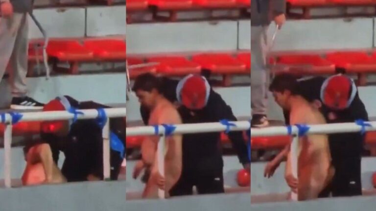 Escalofriante: un barra de Independiente humilló a un hincha de la U de Chile desnudo en plena tribuna