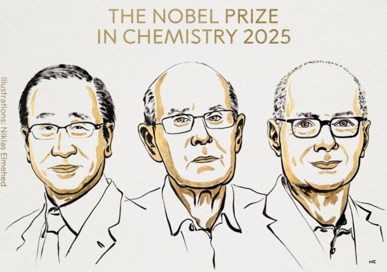 El premio Nobel de Química 2025 fue otorgado a Susumu Kitagawa, Richard Robson y Omar M. Yaghi